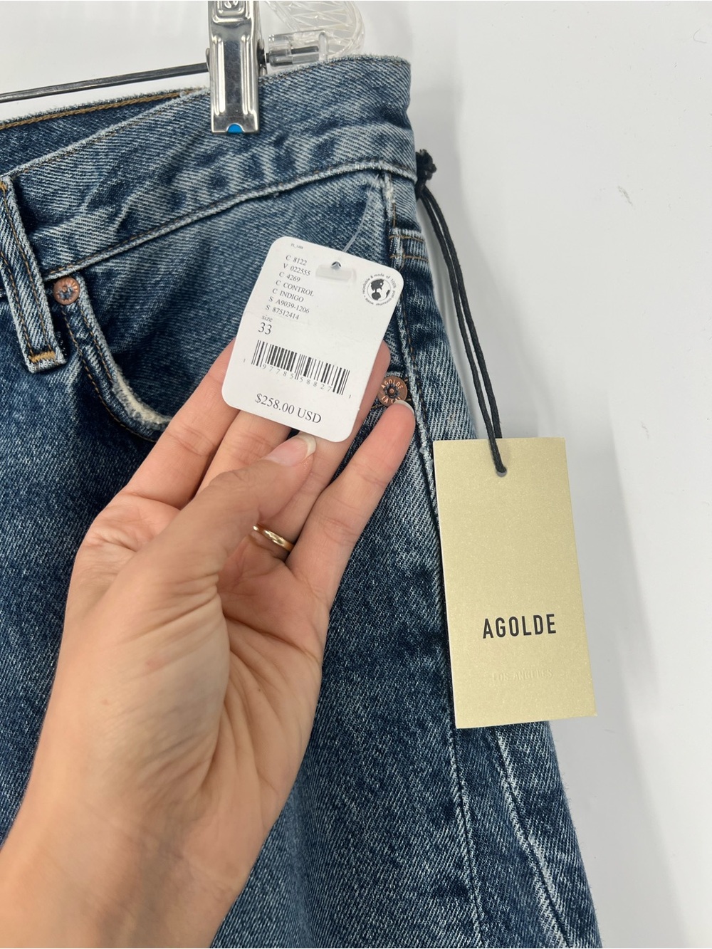 Agolde Luna Pieced Dark Wash Horseshoe Barrel Denim Jeans in Control 33 NWT - Picture 5 of 11